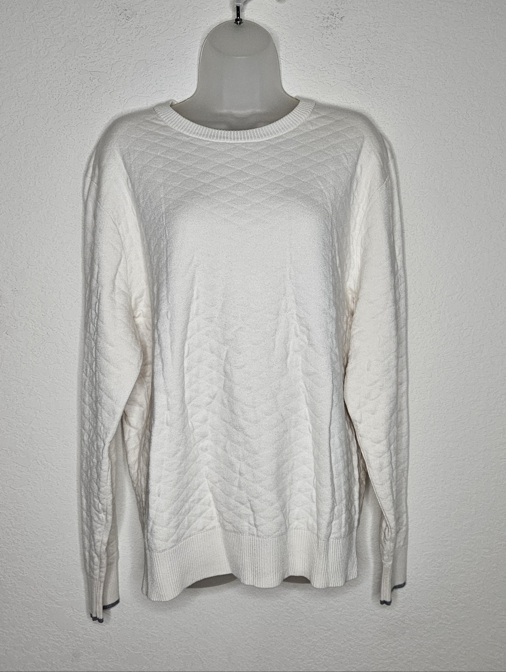 Daniel Cremieux Cashmere Supima Cotton Quilted Cream Crewneck Sweater Plush L